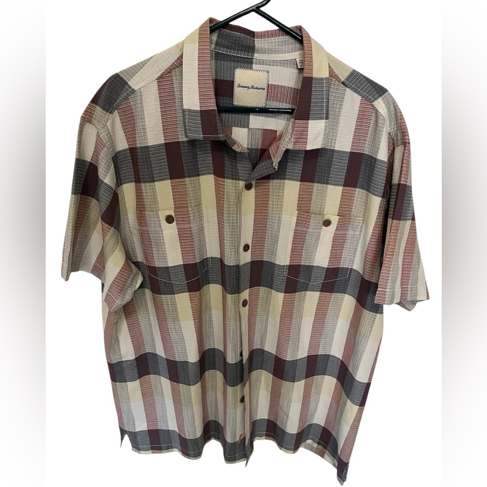 Tommy Bahama Brown and Cream Casual Button Down Shirt size xx large silk blend